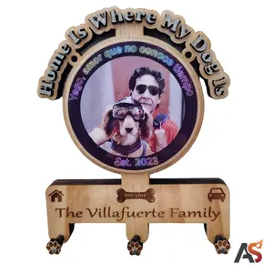 Custom Dog Photo Key Holder | 13 mm Pine Wood | Epoxy Resin | Personalized Name & Paw Hooks