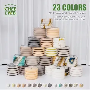 1 roll 3D foam wall panel sticker - Peelable self-adhesive vinyl wallpaper, 1mm thick grid board, easy to match patterns, to paste, wall panel, background wall, anti-collision corner, sound insulation wall panel roll