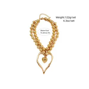 Boho Heart-Shaped Beaded Chunky Necklace Trendy Charm Jewelry for Women 122g/set 4.3oz/set 39cm+7cm 15.3in+2.7in Perfect Gift for Girlfriend Teen or Wife Fashion Accessory for Parties Daily Wear Festivals Beach Travel or TikTok Trend Outfits
