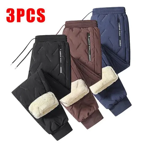 Men's Casual Sports Trousers - Menswear Joggers, Mid Waist Elastic Waist, Quilted Fleece-Lined Stretch Fabric, Embroidered, Elastic Belt with Drawstring, Fitted Woven Ankle Length, Warm for Cold Outdoor Use