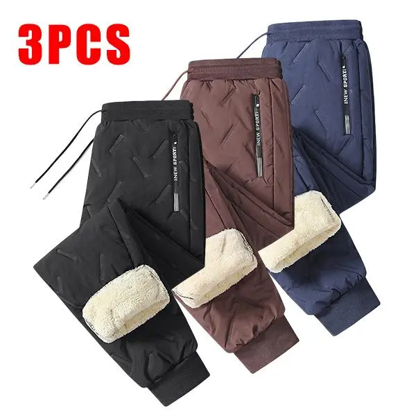 Men's Casual Quilted Trousers, Warm Fleece-Lined Stretch Fabric Winter Pants with Elastic Waistband for Cold Weather Outdoor Wear, Menswear, Casual Sports Trousers, Plain, Fitted Cut, Woven, Ankle Length, Athletic