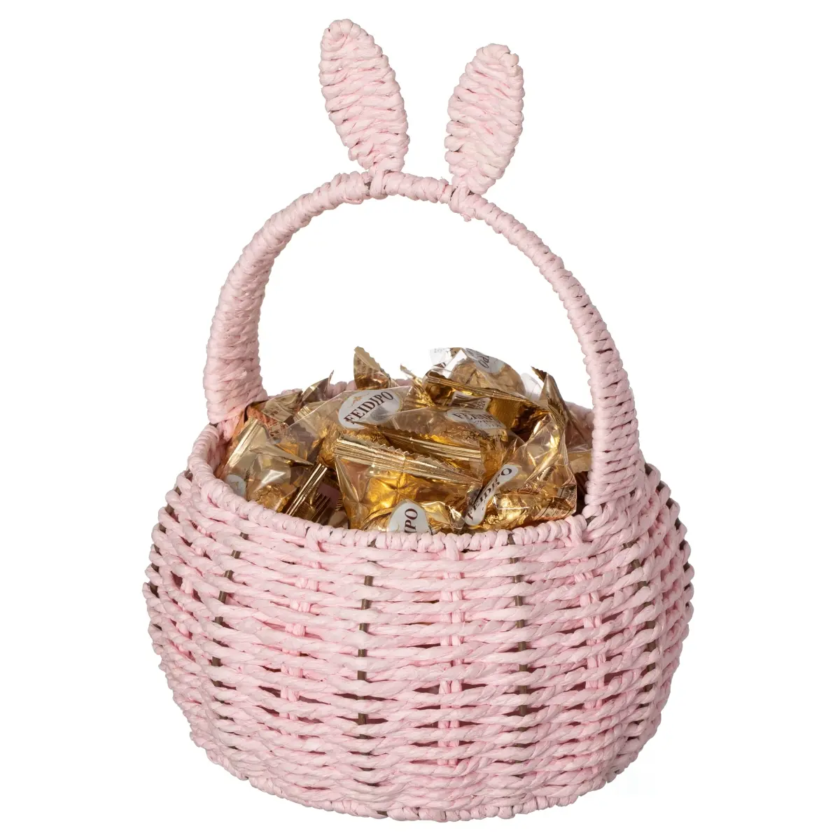 360 stand Hollow Whimsical Hand-Woven Easter Bunny Ear Paper Rope Wicker Basket with Handle, 7x7x11.5in Lightweight Decorative Organiser for Easter Decor, Fruit Storage, Wedding Flower Gift Accessory, Kitchen, Wall, Room, Easter Celebrations, Birthday Par