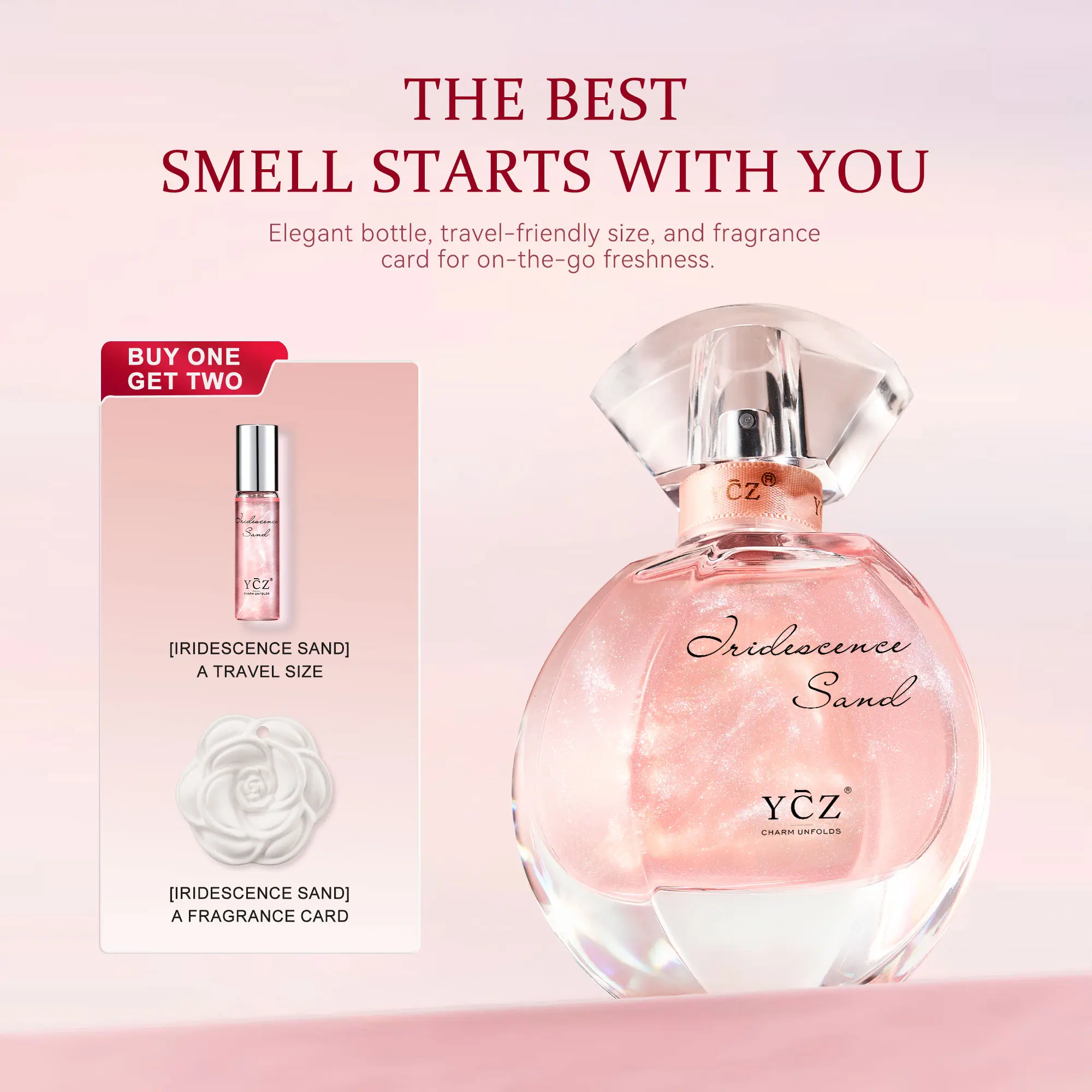 YCZ Pink Golden Sands Fragrance Gift Set (1.7oz EDP + 0.5oz Travel