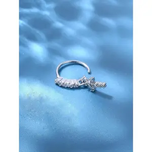 Rhinestone Decorated Cross Design Nose Ring, Stainless Steel Nose Piercing Jewelry for Women, Fashion Jewelry for Party, Daily Clothing Decor, for Birthday Gift
