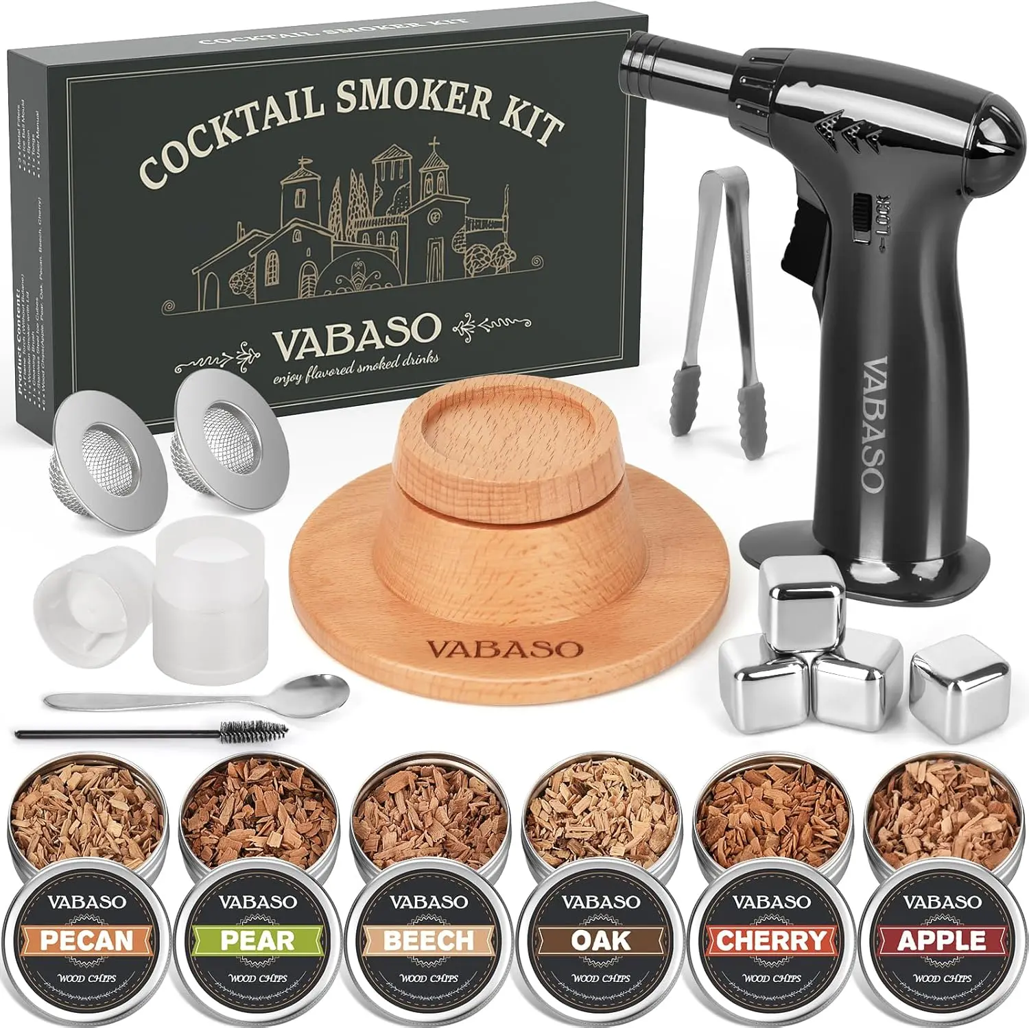 Whiskey Smoker Kit with Torch - 6 Flavors Wood Chips, Old Fashioned Cocktail Drink Smoker Kit, Birthday Bourbon Father Day Gifts for Adults Men, Dad, Husband, Whiskey Lover(No Butane)