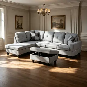 Grey Linen 3-Piece Sturdy Sectional Couch - Breathable Grey Linen Modular Sectional Couch, Ergonomic Indoor Furniture with Wear-Resistant Woven Material, Anti-Fade Feature, Uniform Stitching, Cozy All-Season Seating, Assembly Required