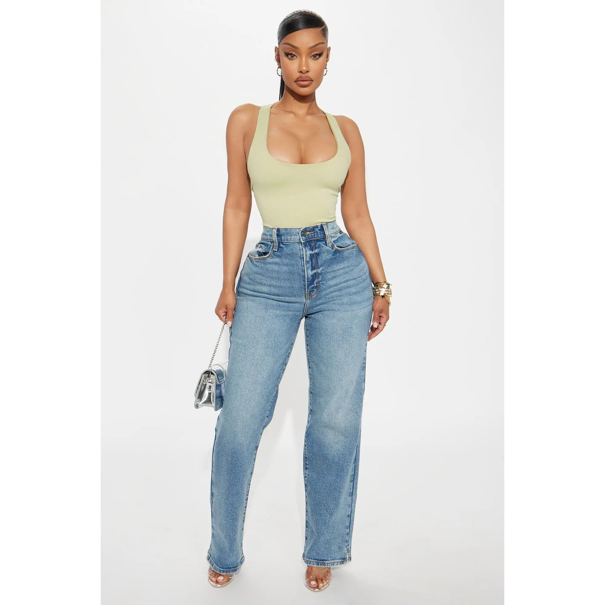 Skylar Split Hem Dad Jeans - Medium Wash