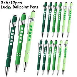 3/6/12 Pack Green Four Leaf Clover Ballpoint Pen St. Patrick's Day Party Office School Supplies Metal Body Black Ink