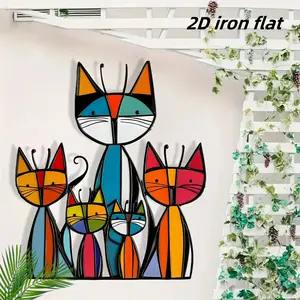 1pc, 2D iron fiat, Bohemian minimalist metal cat wall decoration, Wall Art Decor - multi-color cats - indoor/outdoor decoration - housewarming gift/birthday/wedding gift - no electricity required, easy installation
