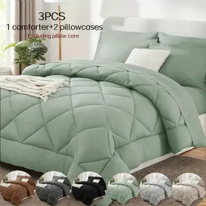 Three-Piece Quilt Set, Puff Quilt, High-Weight 260g Blanket Set, Ultra Soft Bedding, Includes 2 Pillowcases, No Pillows, Winter Warm Sleep