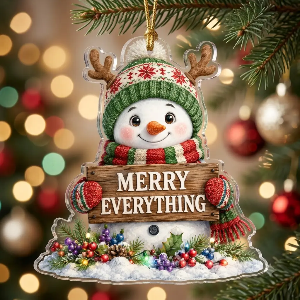 Christmas Gnome & Snowman Acrylic Ornament, Cute Winter Holiday Tree Decoration, Nordic Gnome Hanging Ornament, Festive Christmas Decor, Xmas Gift for Family, Friends, Kids, Rustic Farmhouse Holiday Keepsake