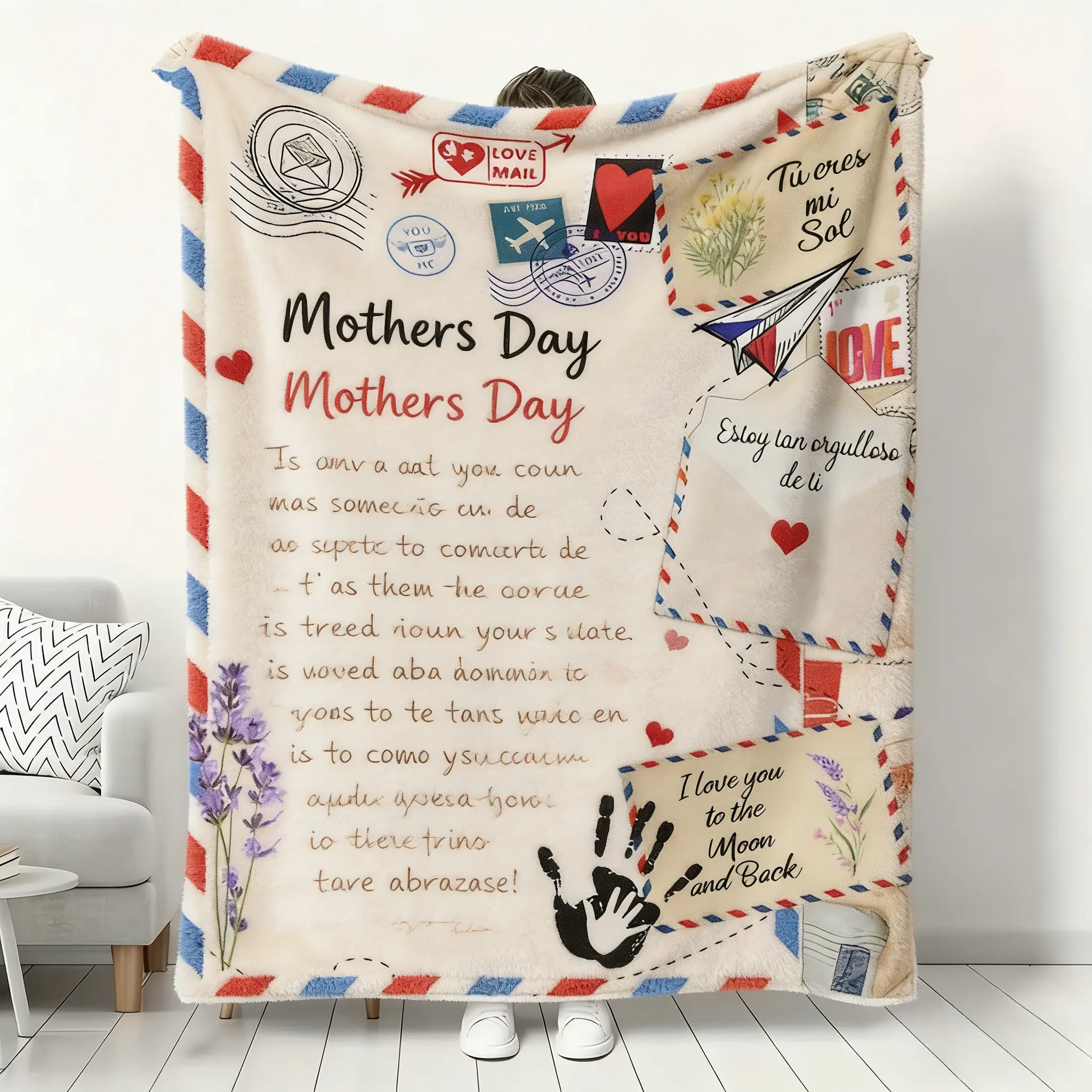 Adult Wrinkle-Resistant Double-Flannel Brushed Fleece "A Letter to My Mom" Custom Blanket - Soft Couch Throw, Heart Floral Design, Ideal Gift for Mom on Mother’s Day, Birthday, Anniversary, Retirement, Couch Cozy