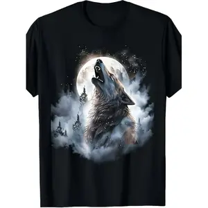 Wolf T Shirt Featuring a Howling Wolf Under The Moon