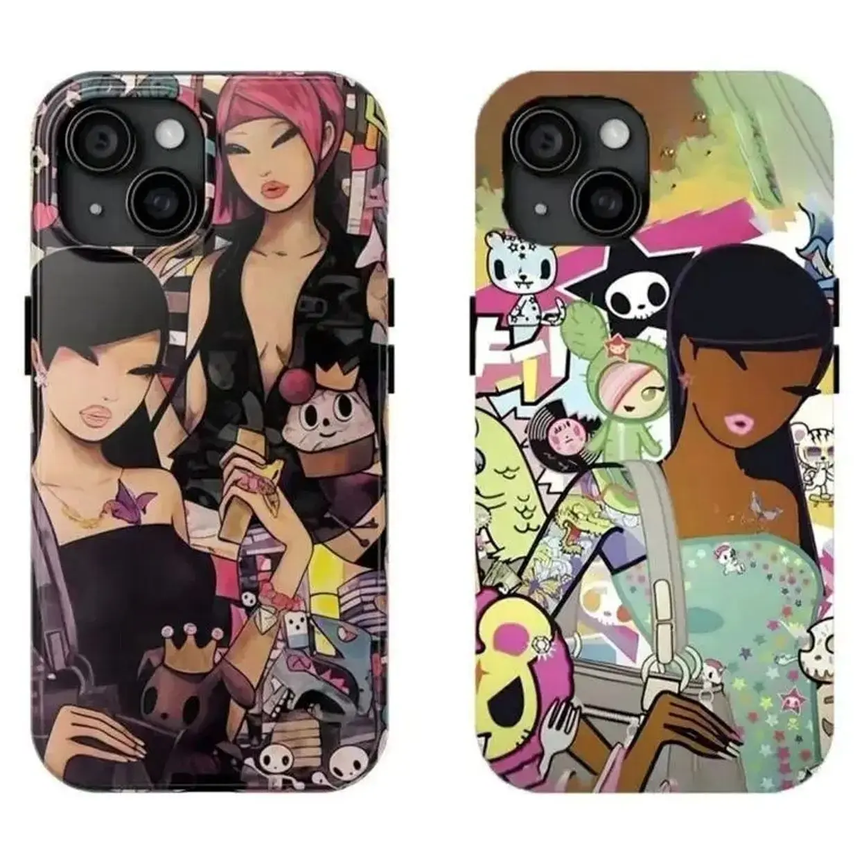 Y2k Aesthetic T-To.ki.doki Collage Phone Case Brown Skin Tokidoki Girl Phone Case Compatible for iPhone 17Promax 16 15 14 13 12 11 and for Samsung S21-S25 Perfect Gift for  Gifts For Women Men ITF