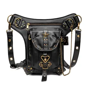 CKWBG Steampunk Retro Motorcycle Bag Lady Bag Retro Rock Gothic Goth Shoulder Waist Bag Drop Leg Bag for Women (Star)