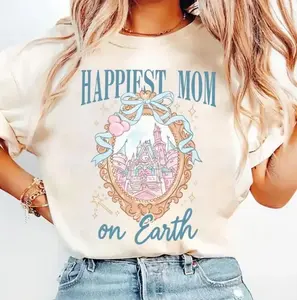 DisneyWorld Castle Coquette Bow T-shirt, Coquette Happiest Mom On Earth Shirt, DisneyWorld Mama Tee, DisneyWorld Family Trip Outfit