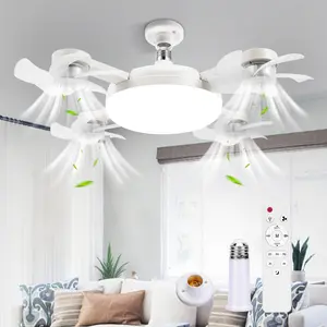 Four-Head Ceiling Fan with Remote Control, LED 60w Three-Speed Adjustable, Modern Style, Three Color Bulbs, Suitable for Bedroom, Living Room, Closet, Garage, Kitchen