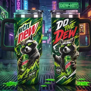 [ On Sale 45% ] Funny Raccoon Neon Green Tumbler with Handle Insulated Stainless Steel Mug Cute Animal Soda Graphic Cup Trendy Travel Gift for Friends