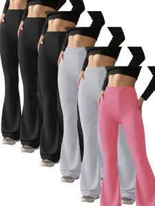 6 Pcs High-Waisted Flare Pants for Girls, Elastic Fitted Micro Flare Pants, Casual All-Season Wear, Perfect for Sports and Daily Use