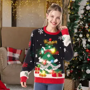 Joyfy Christmas Sweaters for Women, LED Light Up Ugly Christmas Tree Sweater, Casual Xmas Pullover Tops-M