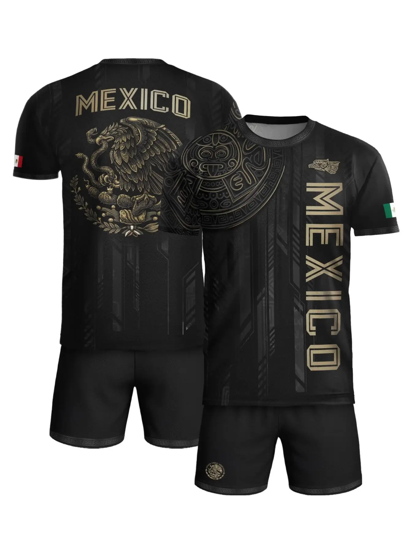 Mexico Gold Aztec Mayan Calendar, Eagle Heritage National Soccer Design, Unique Cultural Artwork, Perfect Gift for Sports Fans