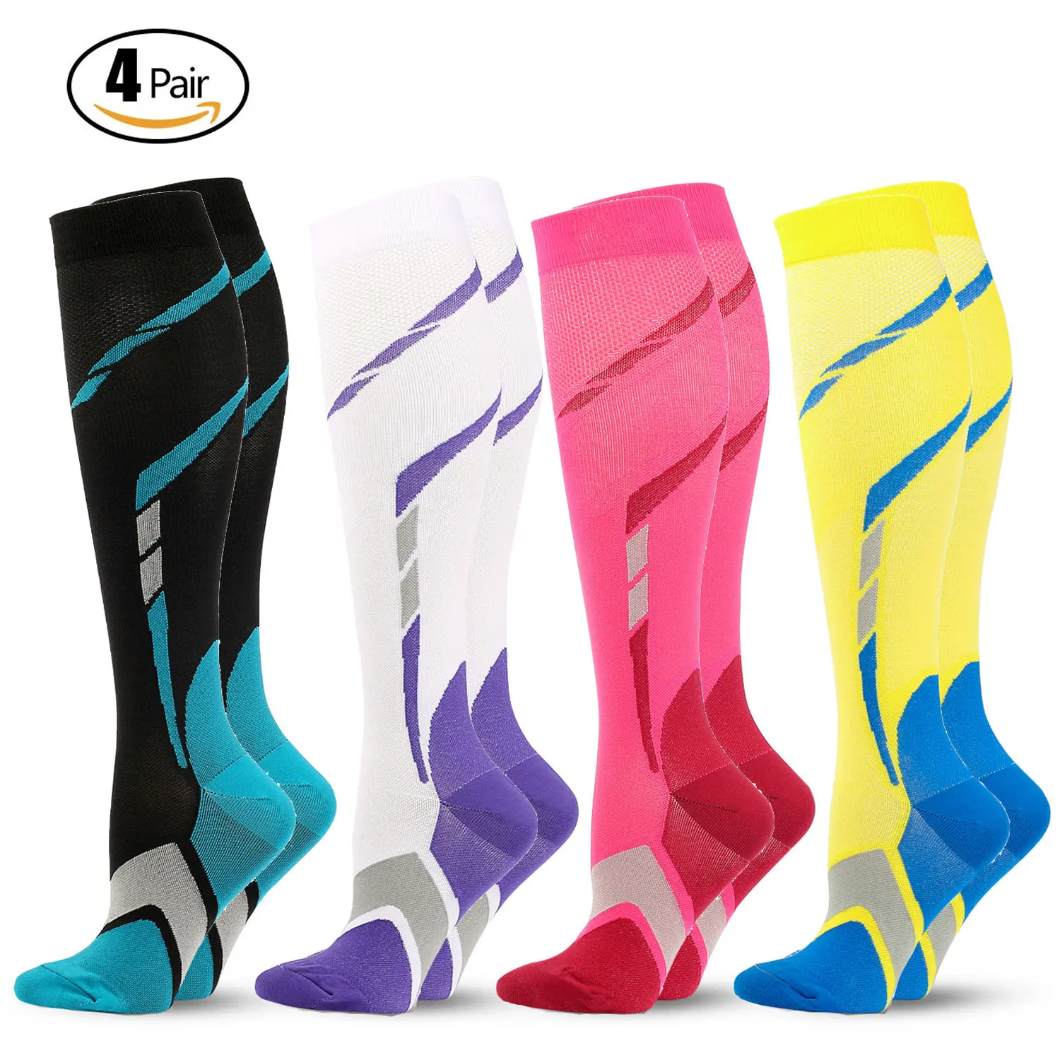 (4 Pairs) 20-30mmHg Graduated Compression Support Socks Knee High Men Women S-XL
