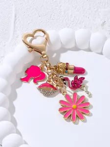 Classic Lipstick Keychain, Fashionable Car Bag Accessory, Trendy Queen Series Gift, Stylish Charm, Floral Pattern Keychain, Perfect for Bags & Keys