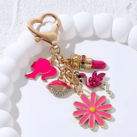 Classic Lipstick Keychain, Fashionable Car Bag Accessory, Trendy Queen Series Gift, Stylish Charm, Floral Pattern Keychain, Keychain Jewelry, Fashionable Alloy Keychain, Key Chain Cute, Cute Keychains, Perfect for Bags & Keys
