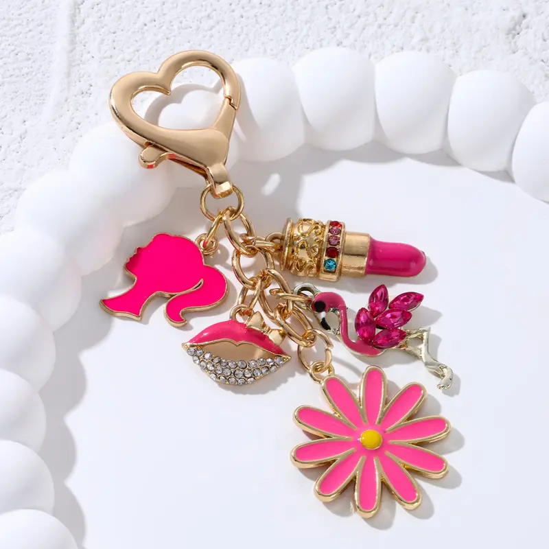Classic Lipstick Keychain, Fashionable Car Bag Accessory, Trendy Queen Series Gift, Stylish Charm, Floral Pattern Keychain, Keychain Jewelry, Fashionable Alloy Keychain, Key Chain Cute, Cute Keychains, Perfect for Bags & Keys