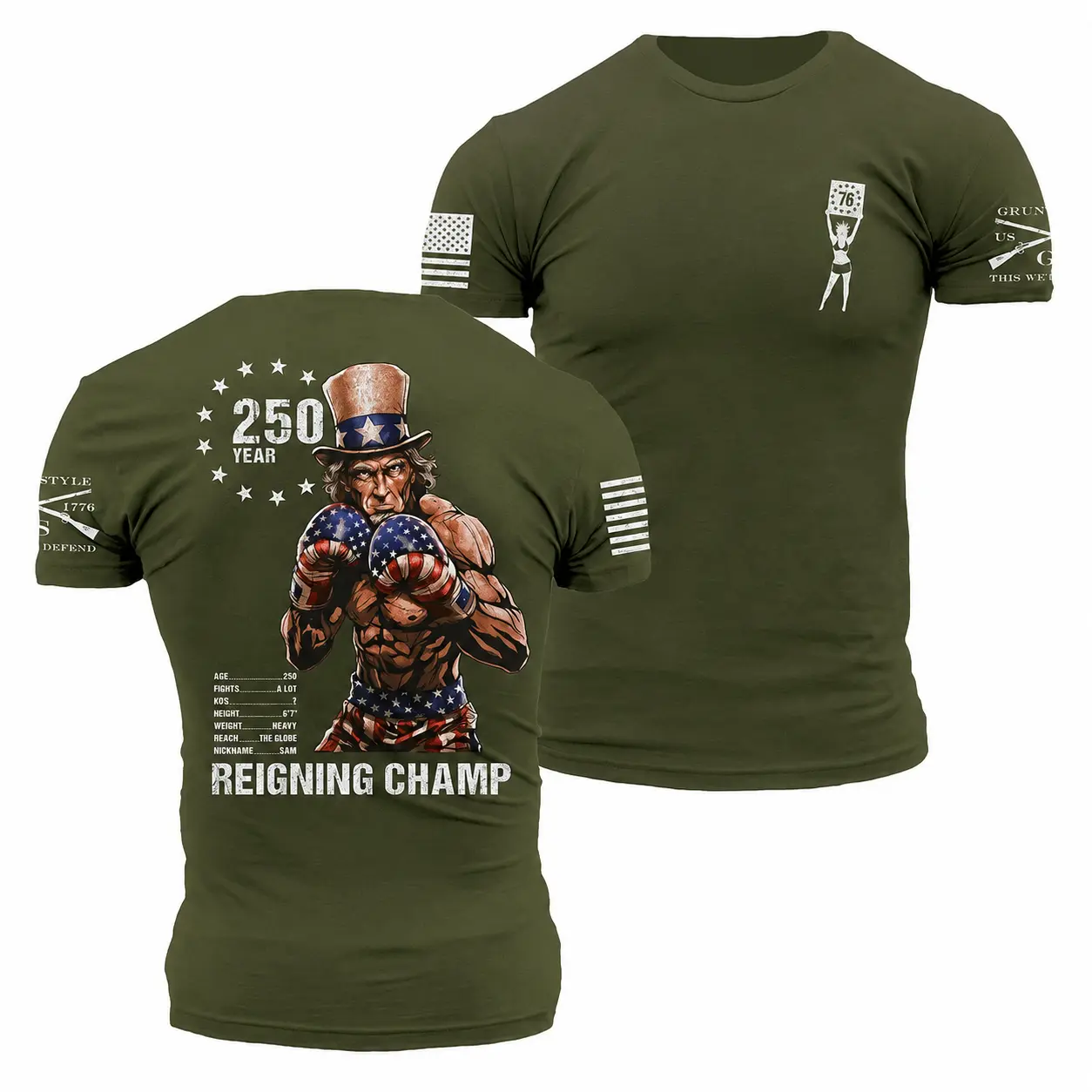 250 Year Reigning Champ Patriotic Boxing Graphic Tee Vintage American USA Streetwear Shirt Menswear & Underwear - Men's Tops - T-Shirts