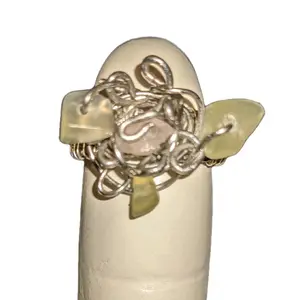 Rose Quartz & Sterling Silver Ring - Floral Design with Rose Accents, Elegant Style for Everyday Wear