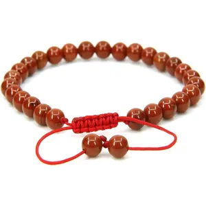 Natural Red Jasper Agate Gemstone 6mm Round Beads Adjustable Bracelet 7" Unisex