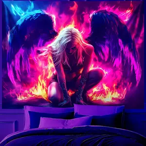 Blacklight Wing Tapestry Glow In The Dark UV Reactive Black Light Wall Hanging for Bedroom Dorm Living Room Backdrop Decor 79L" x 59W"