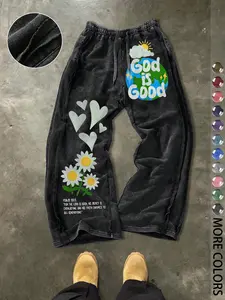 Men's Casual Cotton Sport Pants, Letter Print, Street Style, Drawstring Waist, Ankle Length, All Seasons, Ideal for Outdoor & Gifts, Drawstring Sweatpants, Casual Sport Trousers, Adjustable Drawstring Sweatpants