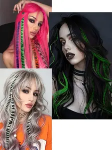 3pcs/set Stripe Printed Hair Colorful Long Straight Hair Pieces Synthetic Clip-in Hair Extensions for Daily Use Party Halloween Synthetic Wiglets Synthetic Hair Wigs