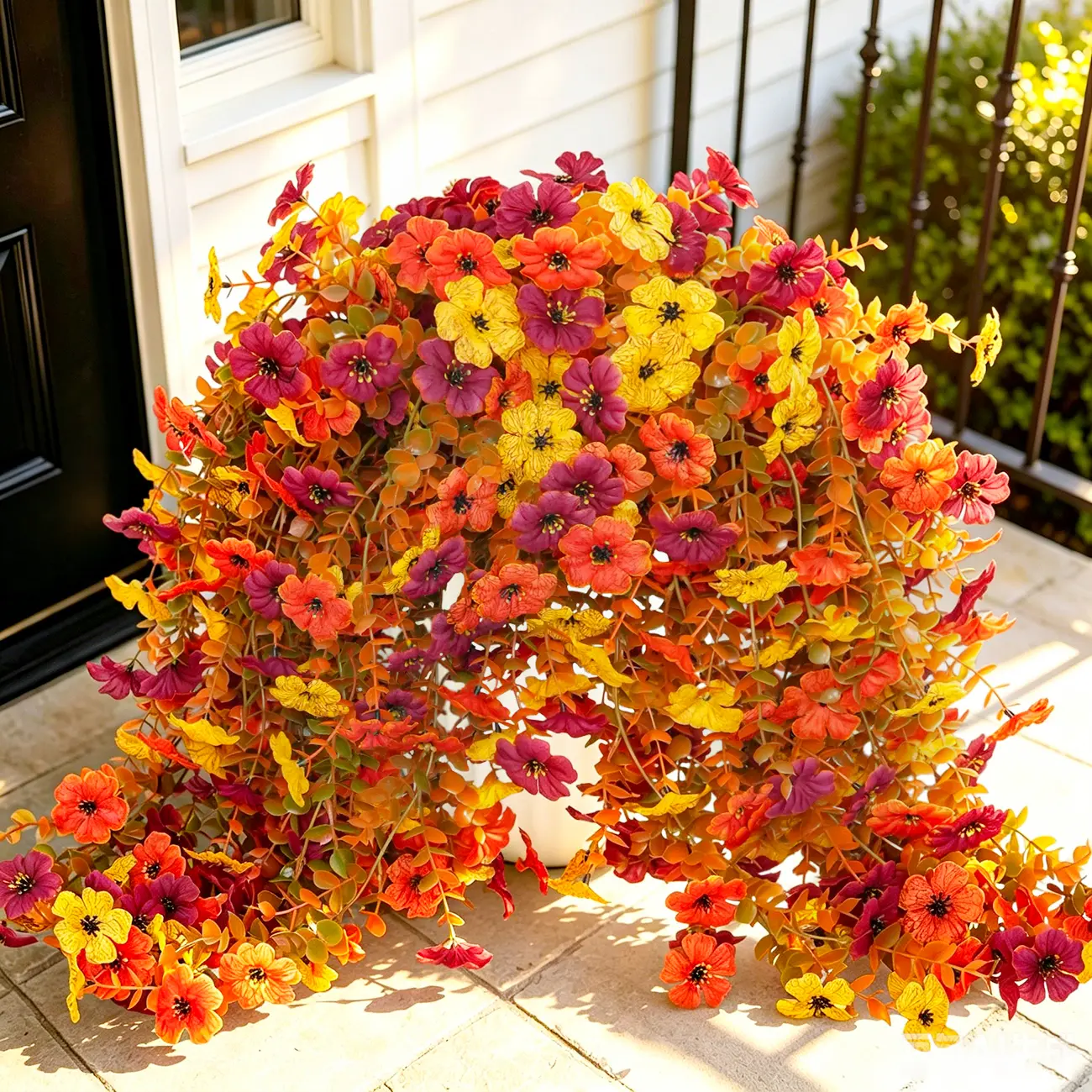 8PCS UV-Resistant Artificial Daisy Violet Vines with Eucalyptus Leaves, Long Trailing Fake Hanging Planter Flowers for Outdoor Home Porch Patio Decor, Realistic Indoor Autumn Decoration