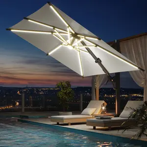 EROMMY 10x10ft Large Rectangular LED Cantilever Umbrella with 360° Rotation & 6 Adjustable Heights – Outdoor Patio Umbrella for Garden, Pool & Deck
