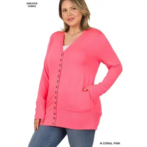 Zenana SNAP BUTTON Long SWEATER CARDIGAN with Pockets