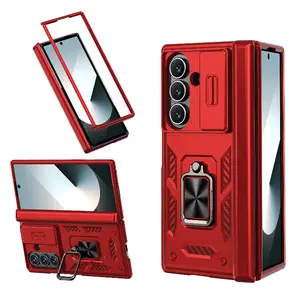 Luxury Solid Color 360°Rotating Metal Car Holder Ring Push Pull Lens Protection Armor Phone Case For Samsung Galaxy Z Fold 7 6 5