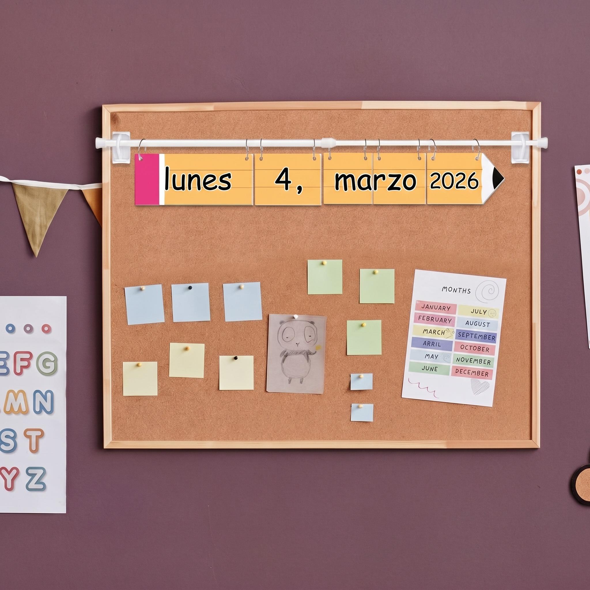 Spanish Classroom Flip Calendar Back to School Reusable Classroom Calendar Calendario Espanol First Day of School Bulletin Board White Board Classroom Decor Teacher Hack Organization Kit Include Rod and 54 Date Cards for Preschool kindergarten Primary