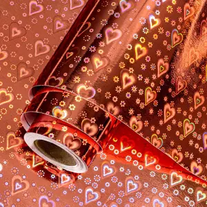 Holographic Foil Colorful Wrapping Paper - Mini Roll - Rose Gold Heart 17 Inch X 32.8 Feet Perfect for Birthday,Wedding,Baby,Bridal Shower,Graduate Party and more Occasions