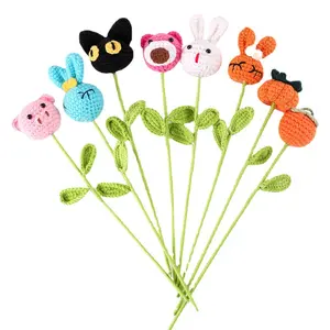 Handmade Knitted Animal Doll Single Yarn Flower Bouquet Home Decoration Gift