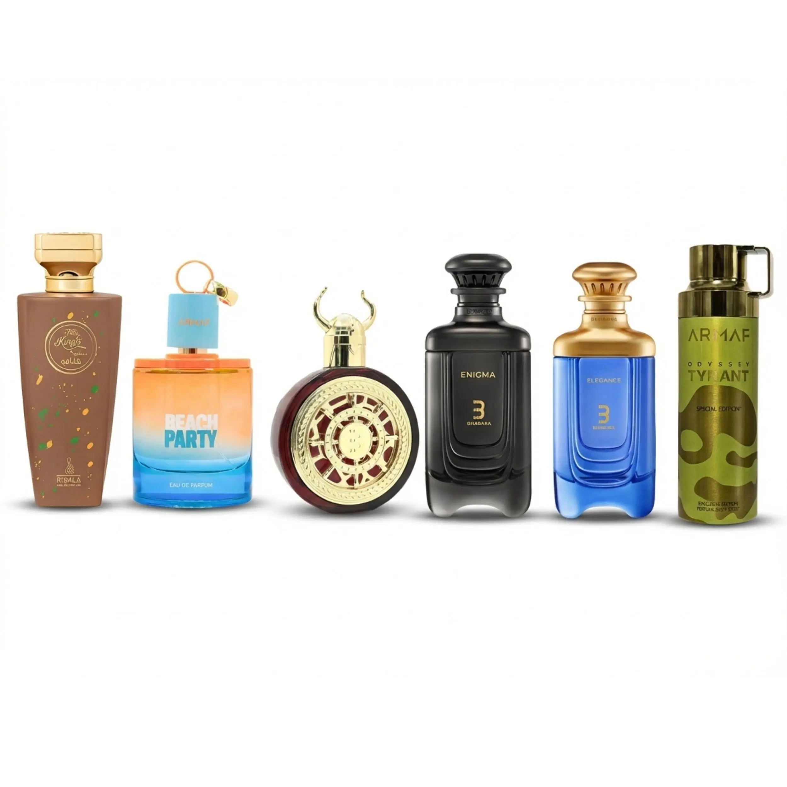 Virtual Bundle Beach Party EDP 3.4FL.OZ | Pisto Kunafa EDP 3.4FL.OZ | Bharara Elegance EDP 3.4FL.OZ | Bharara Enigma EDP 3.4FL.OZ | Bharara Viking Kashmir EDP 3.4FL.OZ | Odyssey Tyrant Body Spray 6.8FL.OZ