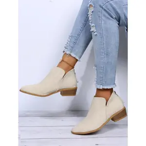Women's Fashionable Solid Color Ankle Boots, Casual Comfortable Pointed Toe Boots for Daily Wear, Lightweight Design Boots for Women & Girls, Walking Shoes