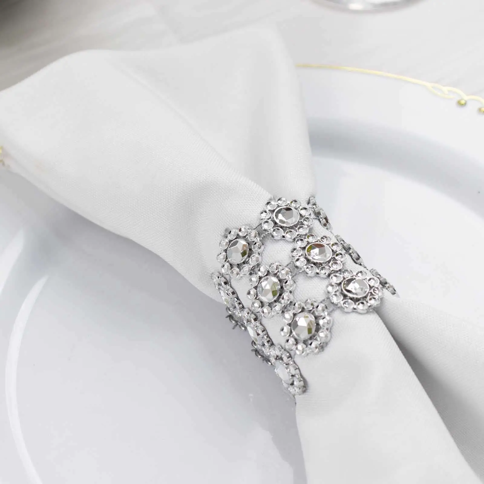 10-Pack Silver Sunflower Diamond Rhinestone Napkin Rings with Velcro - Elegant Tableware Napkin Holders for Weddings