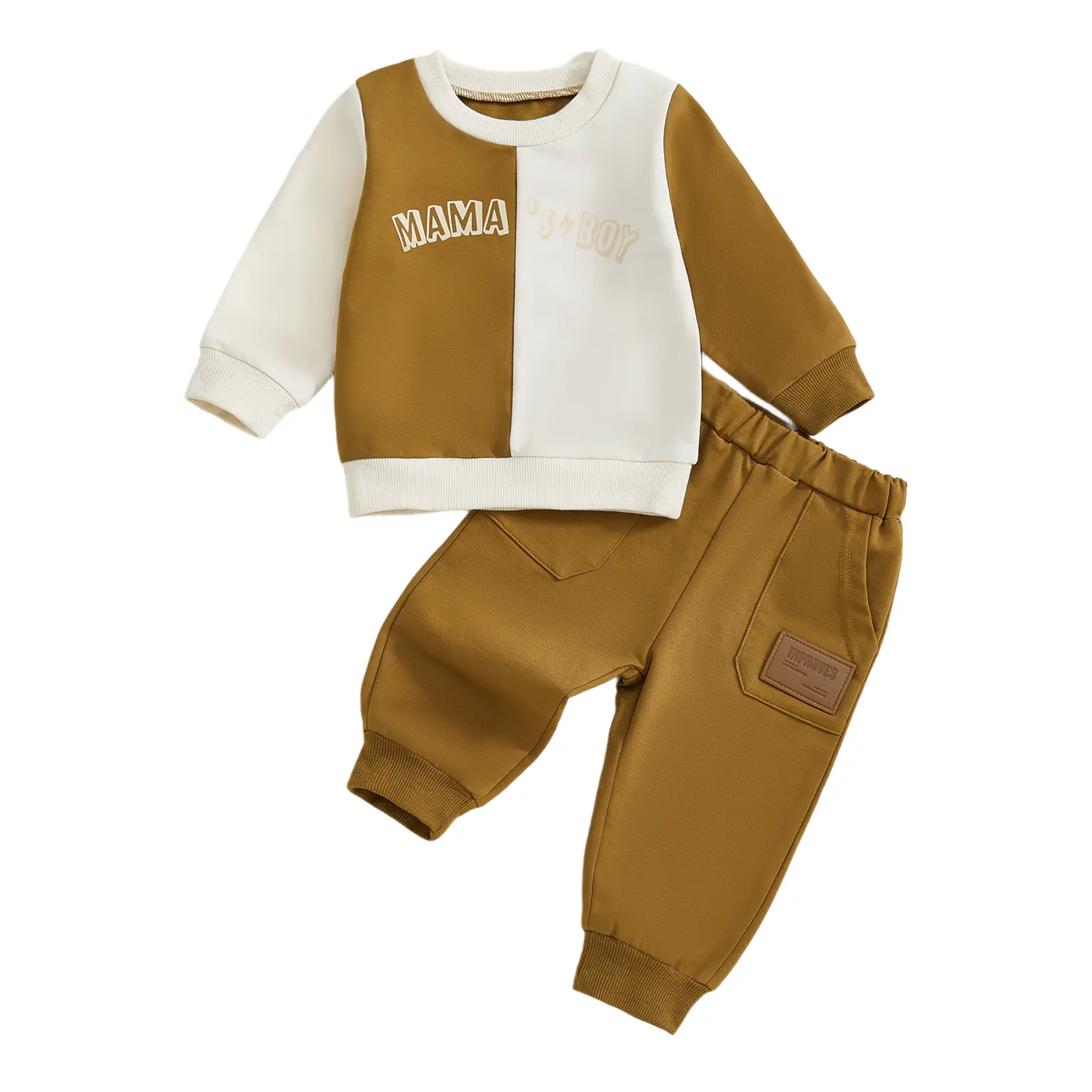 FOCUSNORM Toddler Baby Boy Spring Fall Outfit Clothes Mamas Boy Patchwork Sweatshirt Jumper Top Elastic Trouser Pants Clothing Set