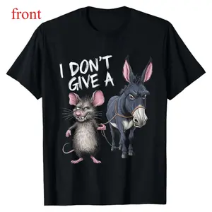 Men's Funny "I Don't Care" Mouse and Donkey Graphic T-Shirt -  Cotton Vintage Loose Short Sleeve Crew Neck Casual T-Shirt, Machine Washable Humor Design
