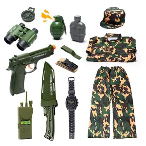Children Military Experience Set Camouflage Three-Piece Kit Sound Light Equipment Role Play Educational Toy Parent-Child Interactive Gift Suitable for 3+