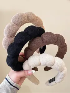 Women's Latte Color Sponge Cloud Top Knot Headbands, Cute Wide Non-Slip Design, Perfect for Autumn/winter Skincare & Daily Use, Boho, Knotted Headband