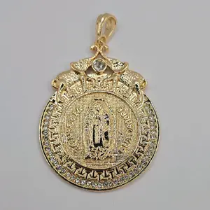 VIRGEN MARY CENTENARIO with elephants gold-plated clear  stones NO CHAIN BIG ZISE